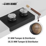 tamper distributeur noir argenté acier inoxydable professionnel moderne lisse brillant 51mm 58.35mm