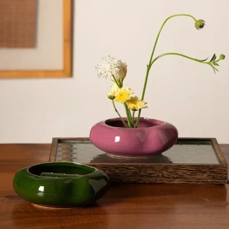 Cache pot céramique gris vert moderne minimaliste pierre naturelle graine lotus vase décoratif noir