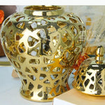 vase moderne or blanc argent réseau géométrique élégant poignée couvercle
