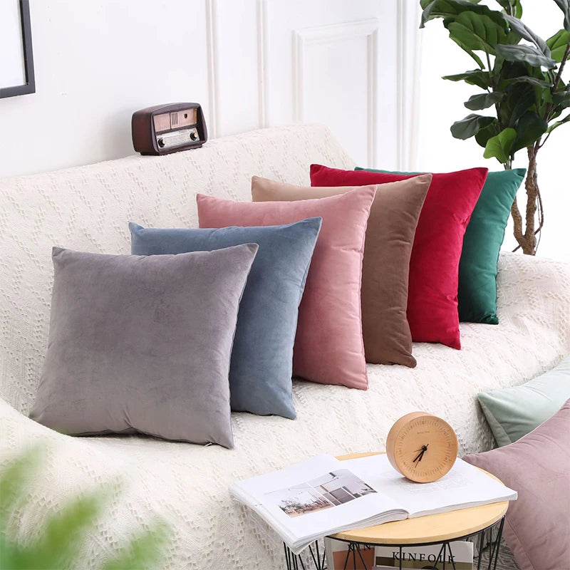 housse coussin carrée velours uni canapé salon décoration maison 45x45cm