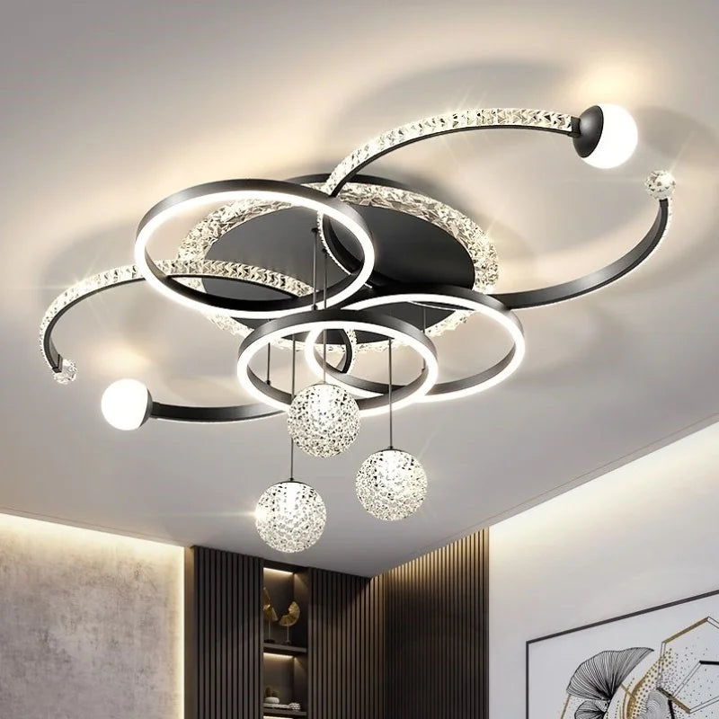 suspension lumineuse moderne chandelier led blanc noir or abstraite chambre salon