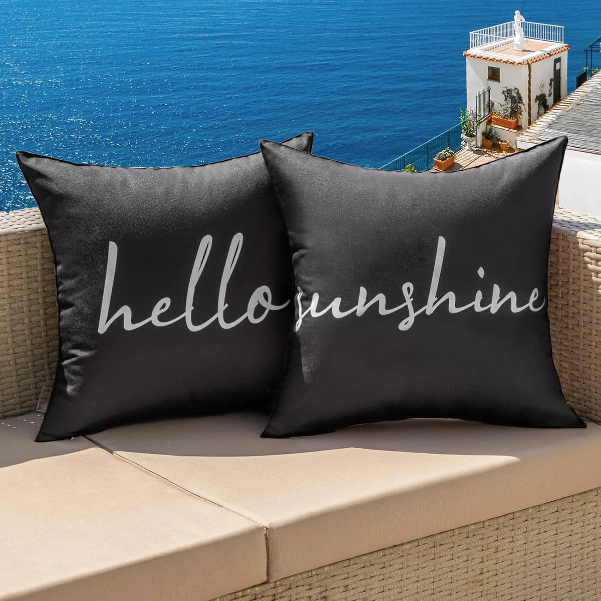 taies d'oreiller décoratives moderne orange bleu marine lettres hello sunshine relax imperméables polyester casa