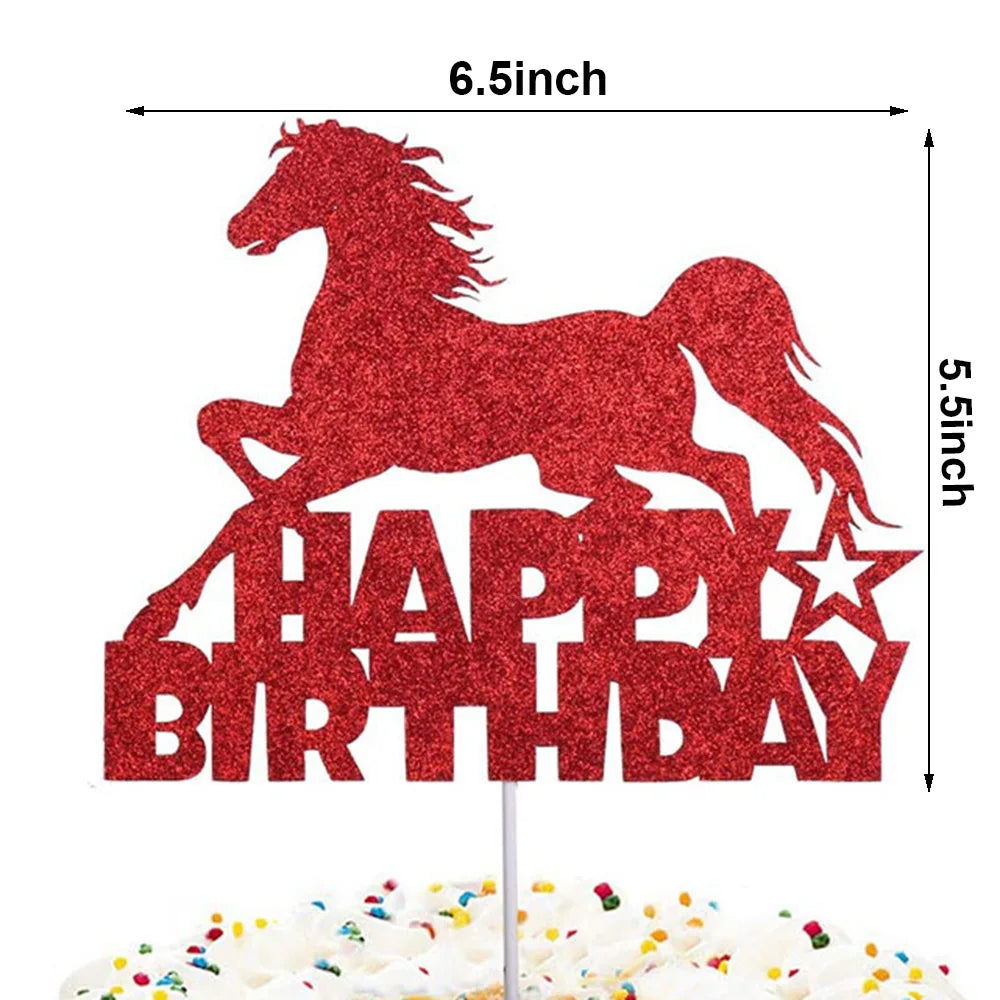 décoration gâteau happy birthday chevaux thème western rouge doré anniversaire enfant festive