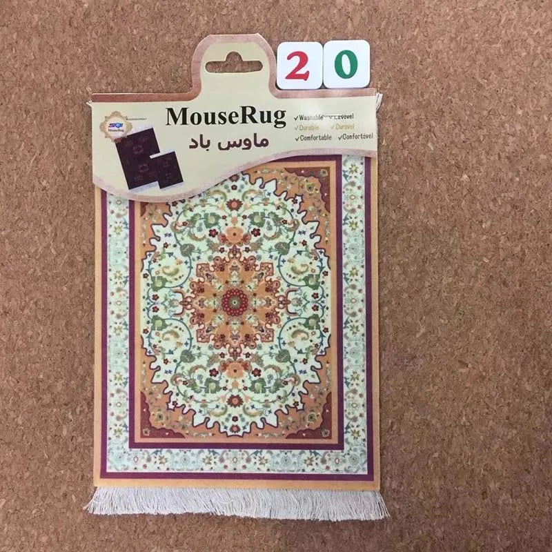 tapis souris persan ornements floraux bleu rouge beige antidérapant clips miniature