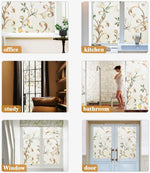 film décoratif floral opaque fenêtres beige doré vert motifs nature adhésif isolation uv protection