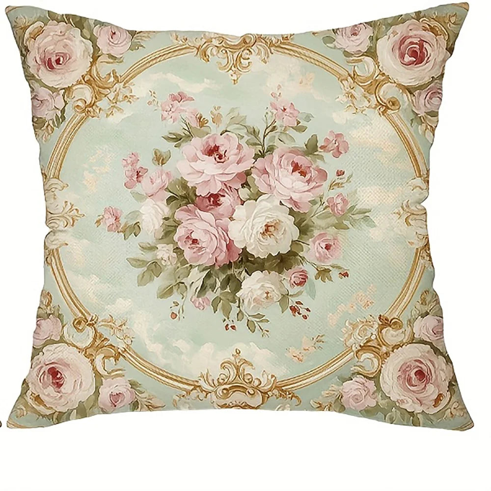 taies d'oreiller motif floral vintage rose blanche zip closure decoration chambre maison