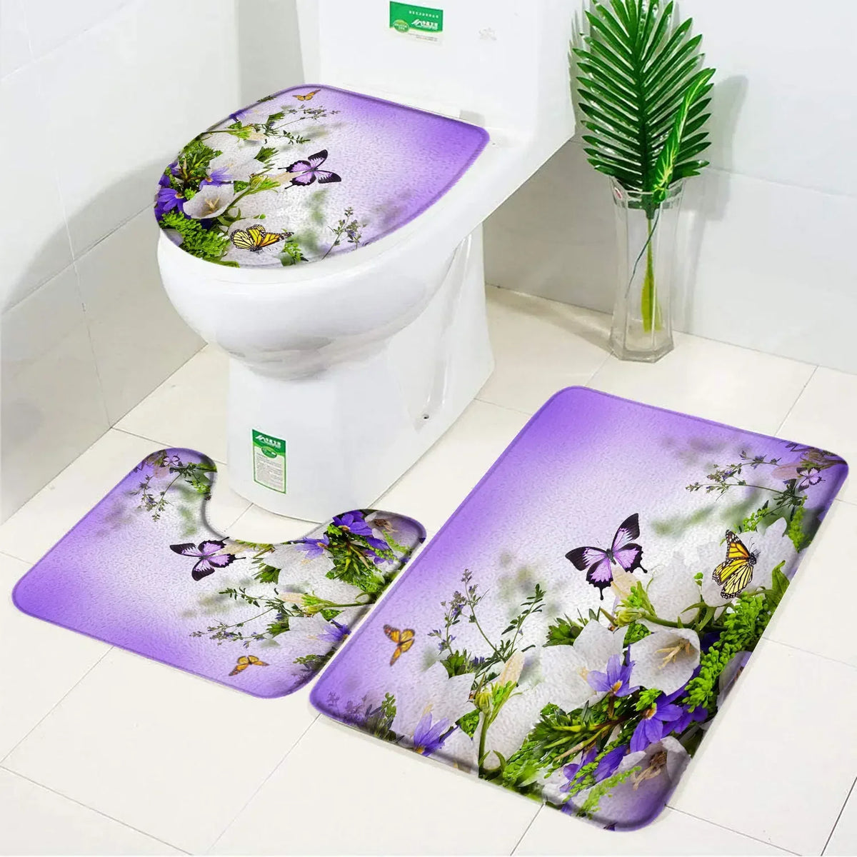 ensemble tapis bain salle bain rouge fleurs roses motif moderne coton doux décoratif