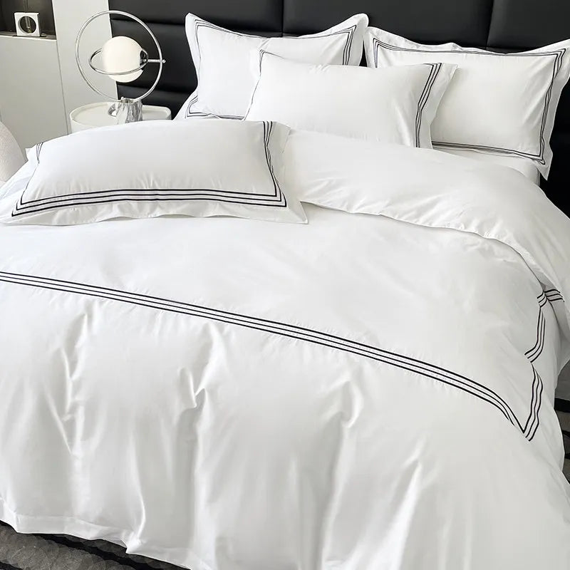 Housse de couette 220x220 coton brodé gris