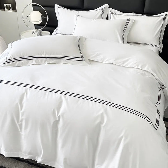 Housse de couette 220x220 coton brodé gris