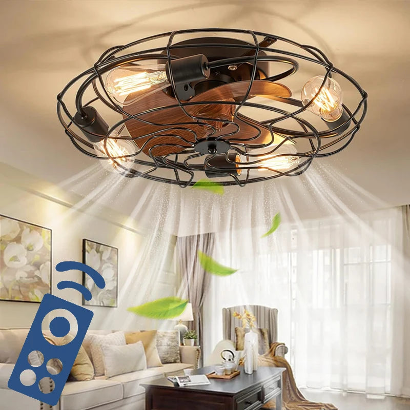 ventilateur lampe moderne noir bois structure métallique ampoules filament 50cm contemporain