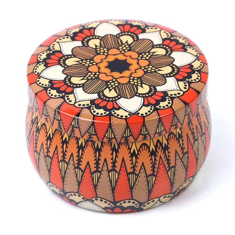 boîtes rondes métal multicolores motifs floraux géométriques boho chic décoration maison