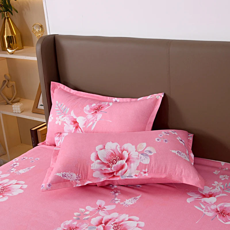 ensemble deux taies d'oreiller bleu fleurs blanches romantique lit double coton polyester