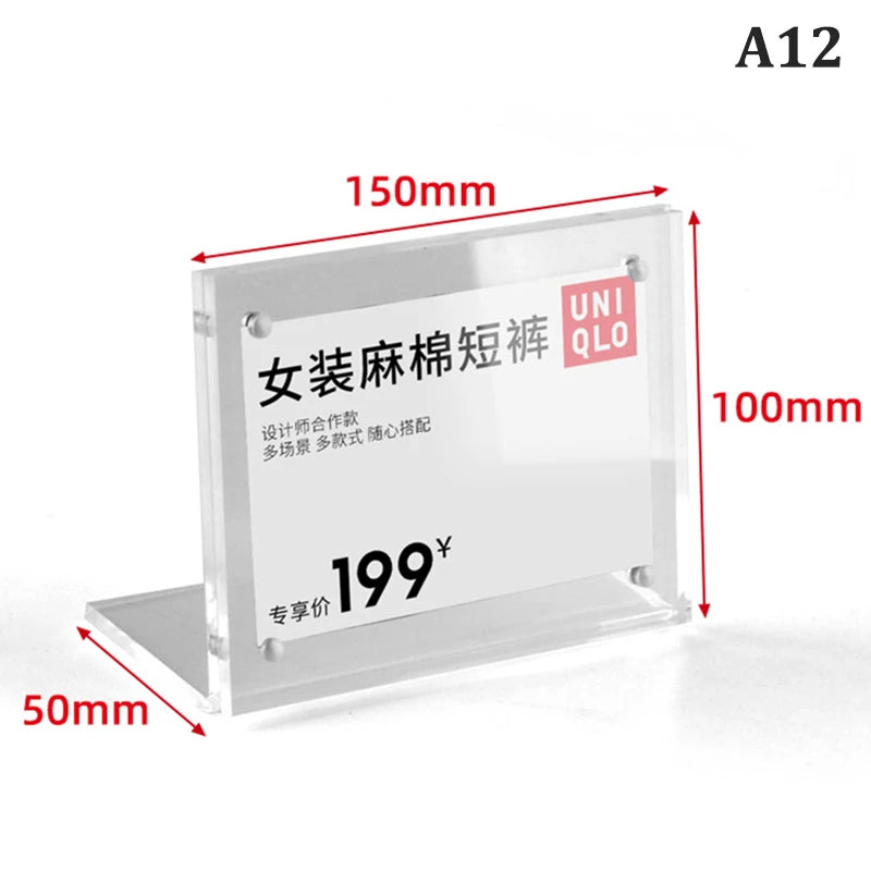 support présentation moderne transparent cartes étiquettes prix 100x150mm 120x80mm