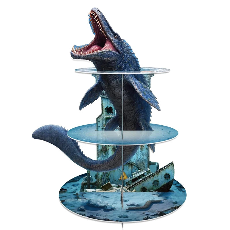 présentoir cupcakes forme mosasaurus sous marin décoration anniversaire dinosaure jurassic park festif transparent carton