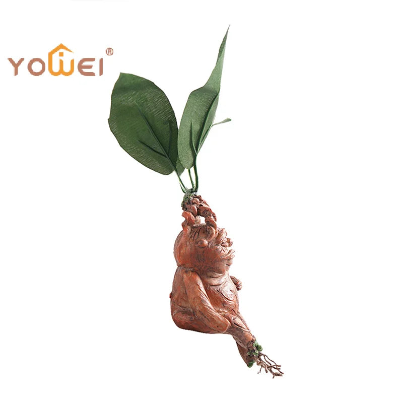 statue résine mandragore décoration jardin extérieur fantaisiste orange rouille vert détails sculptés