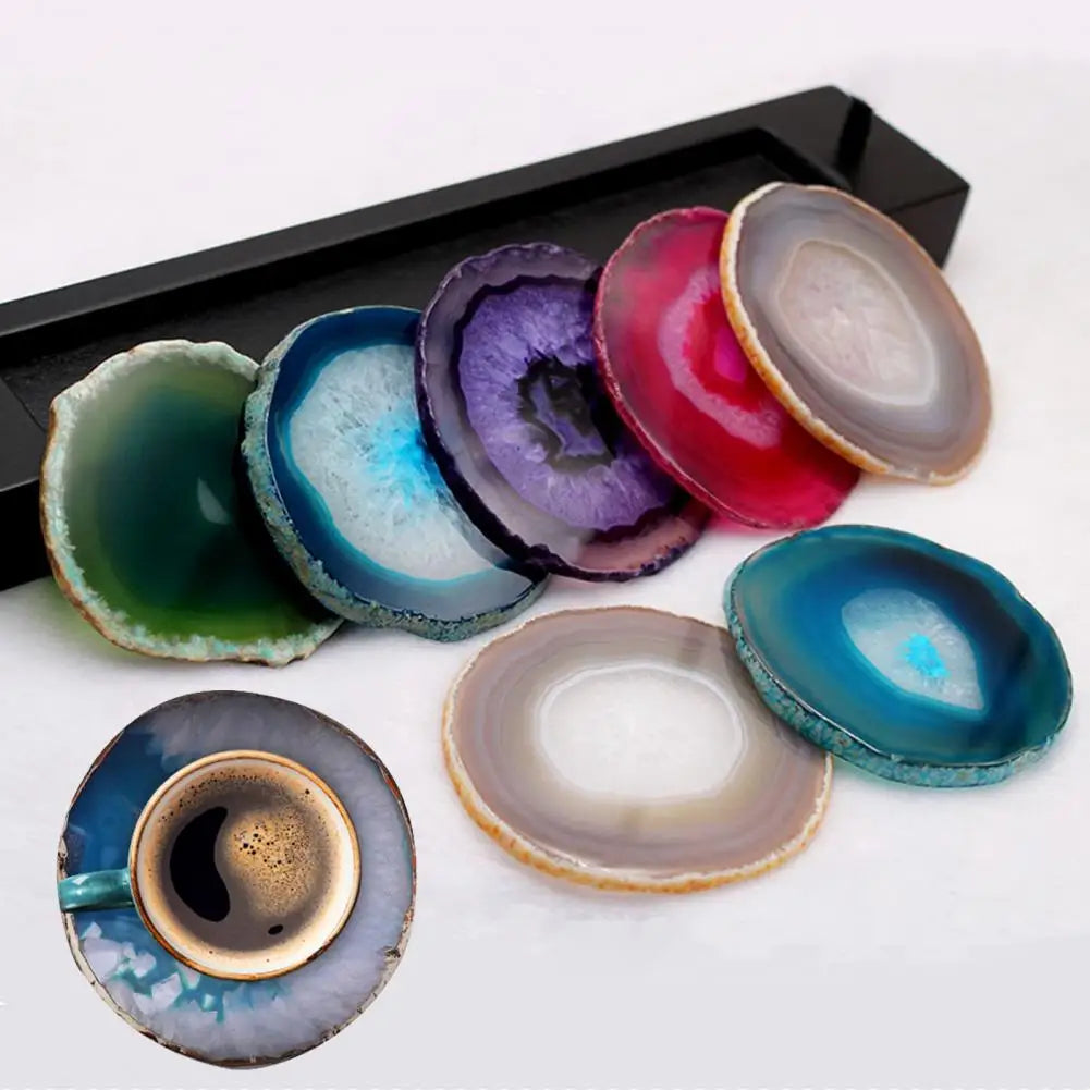 coasters agate naturelle semi transparent verts rouges bruns moderne 8cm respectueux environnement