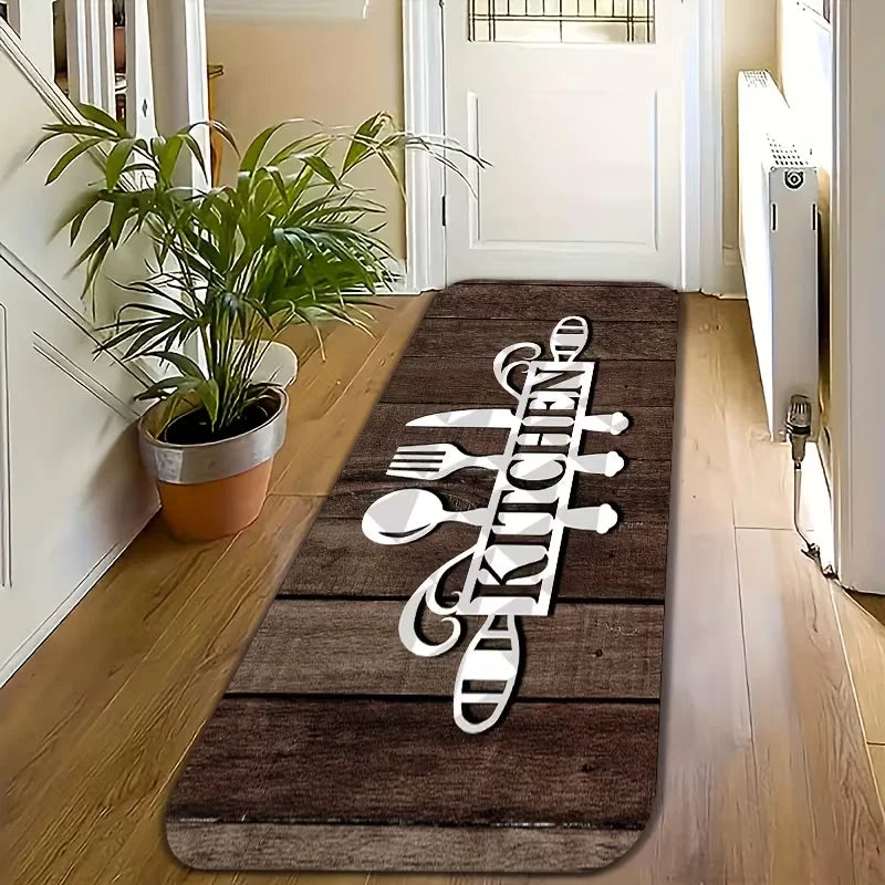 tapis imitation bois vieilli motifs floraux fourchette couteau saisonned love chambre salon vintage