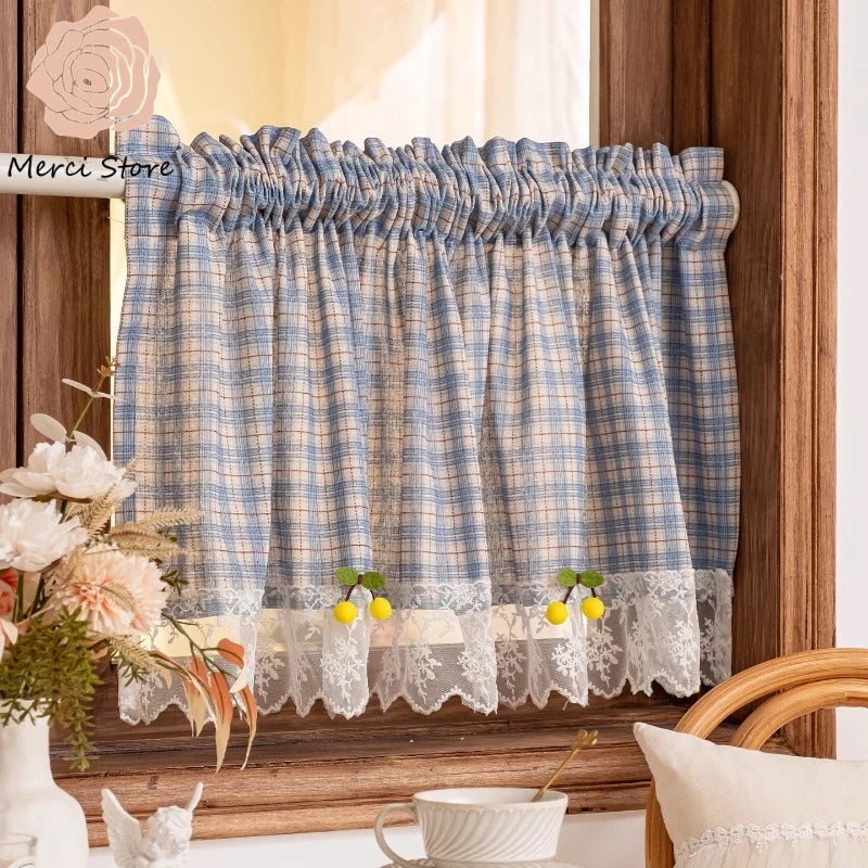 rideau tulle carreaux bleus classique opacité maison kitchen bedroom study