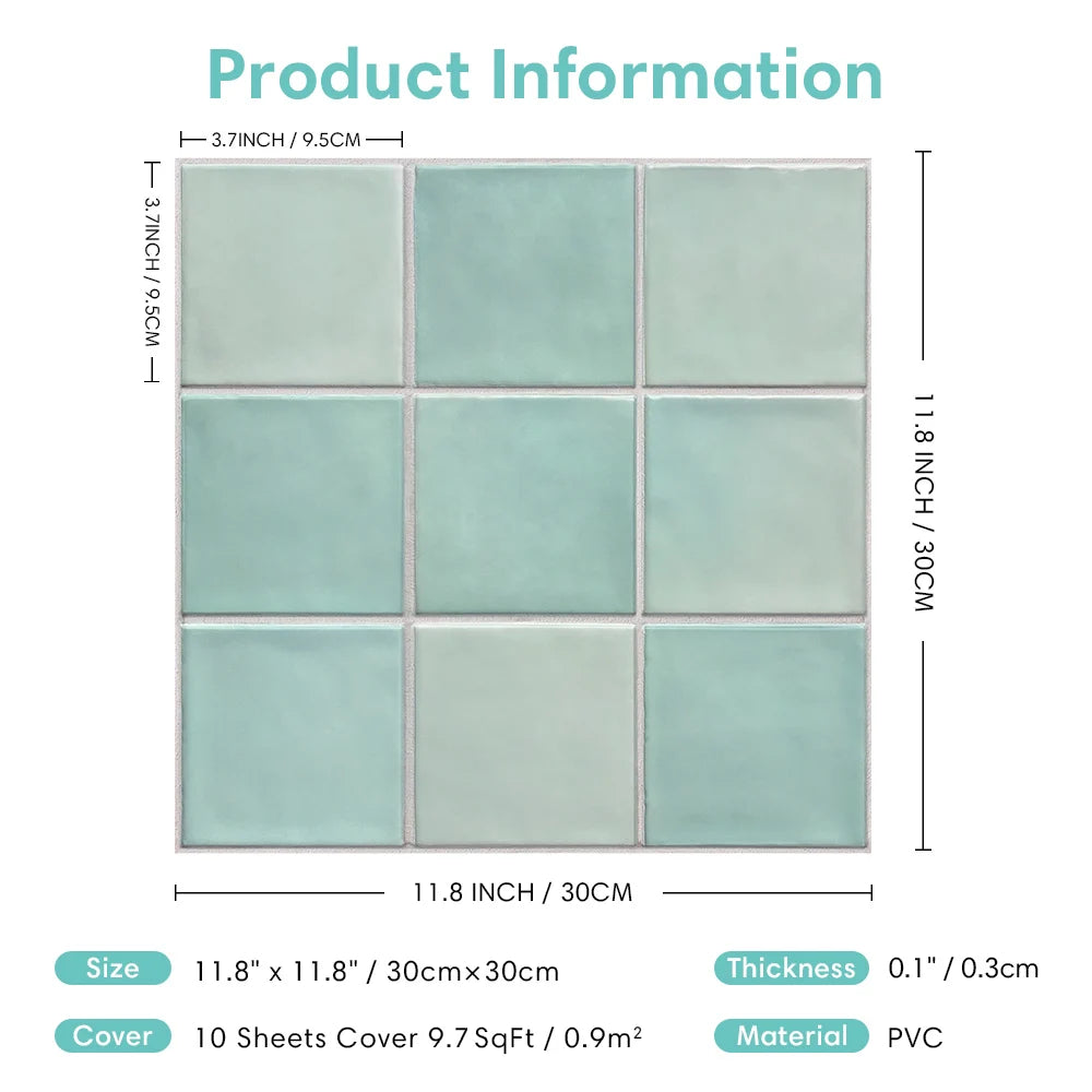 carreaux mur autocollants vert pastel texture grunge moderne adhésif 10 feuilles 37x95cm 118x30cm