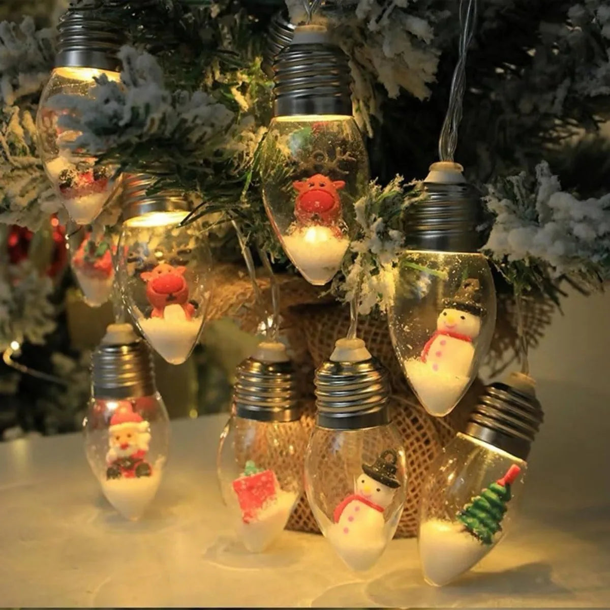 guirlande lumineuse noel transparente figurines père noel renne arbre vintage led hiver oeilletsextérieurintérieur