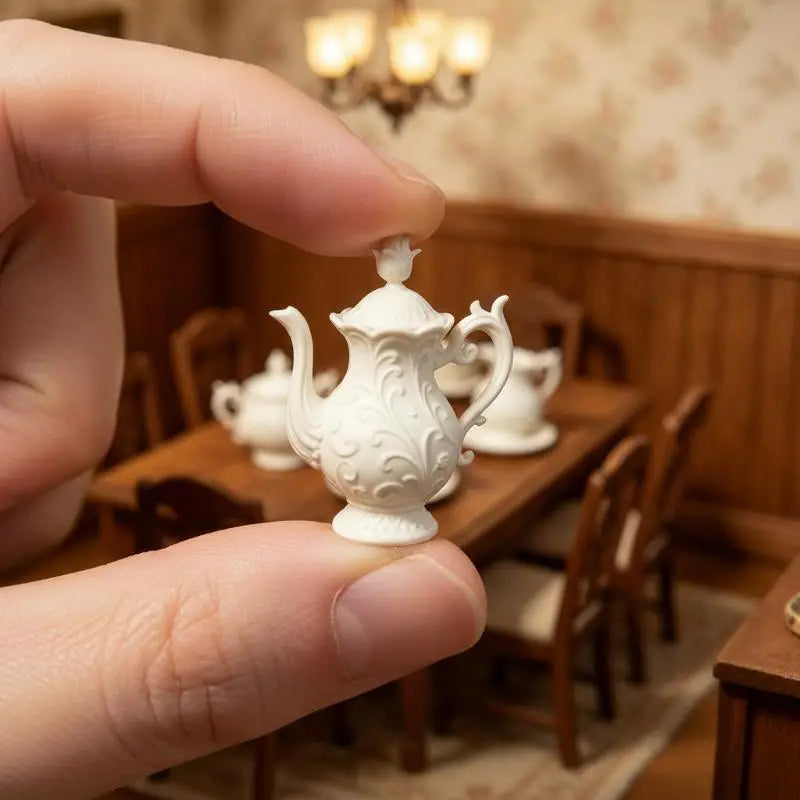 service thé miniature blanc motifs floraux classiques poupées accessoires décoration théière tasse soucoupe