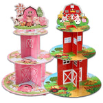 présentoir gâteaux ferme animaux vache cochon mouton imitation bois rose rouge vert jaune blanc