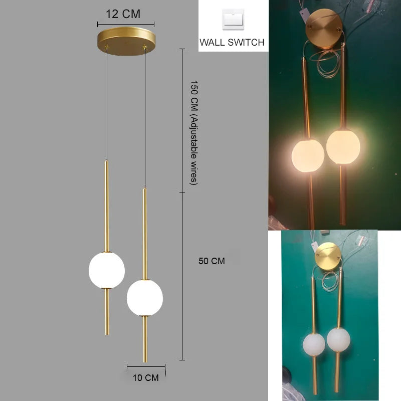 lampe suspendue moderne blanche dorée minimaliste salon chambre éclairage deux sources lumineuses