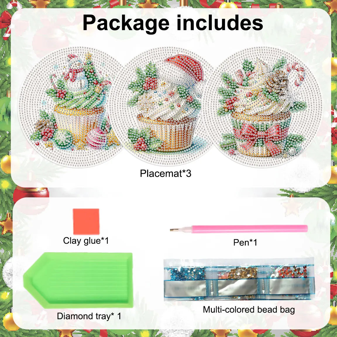 tapis table artisanal moderne cupcakes noel rubans bonbons decoratif blanc vert rouge bleu doré
