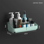 étagère rangement murale adhésive bleu jaune blanc moderne bouteilles flacons pots cosmétiques salle bains