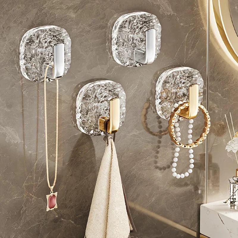 porte serviettes adhésifs transparents dorés texture granulée moderne serviettes bijoux décoration élégante pratique minimaliste