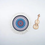 serviettes table multicolores mandala franges blanches ethnique boho chic violon miniature bois