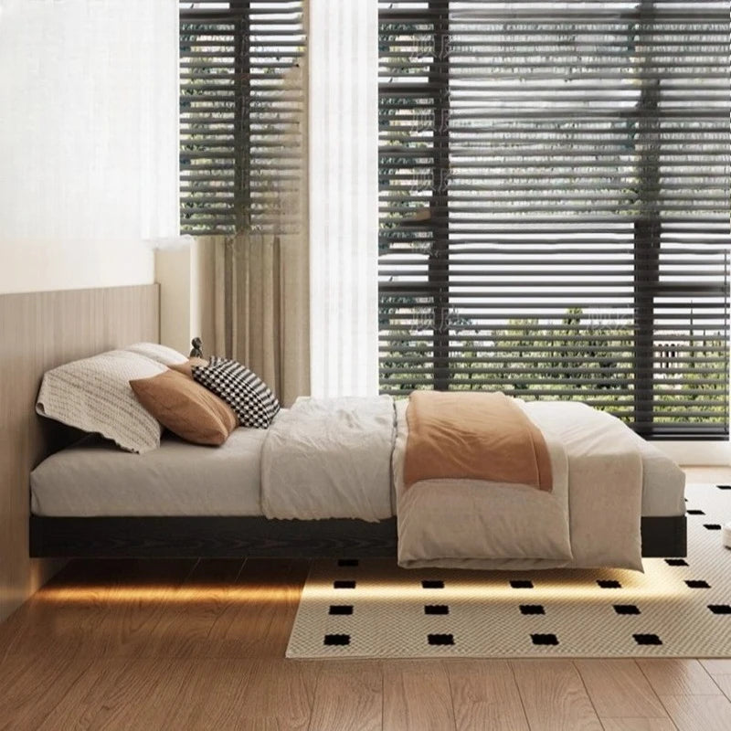 lit moderne bois noir tissu cuir véritable 180x200cm tête lit matelas