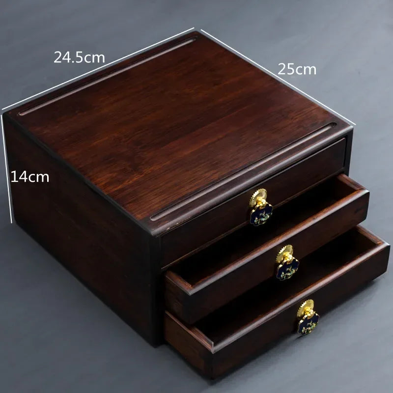 boîte thé marron tiroirs plateau poignées traditionnelle accessoire cérémonie thé pliante rangement ménage moderne
