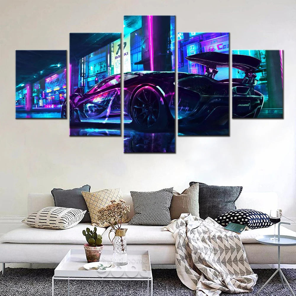 Affiche murale en toile 5 panneaux thème voitures moderne pour chambre
