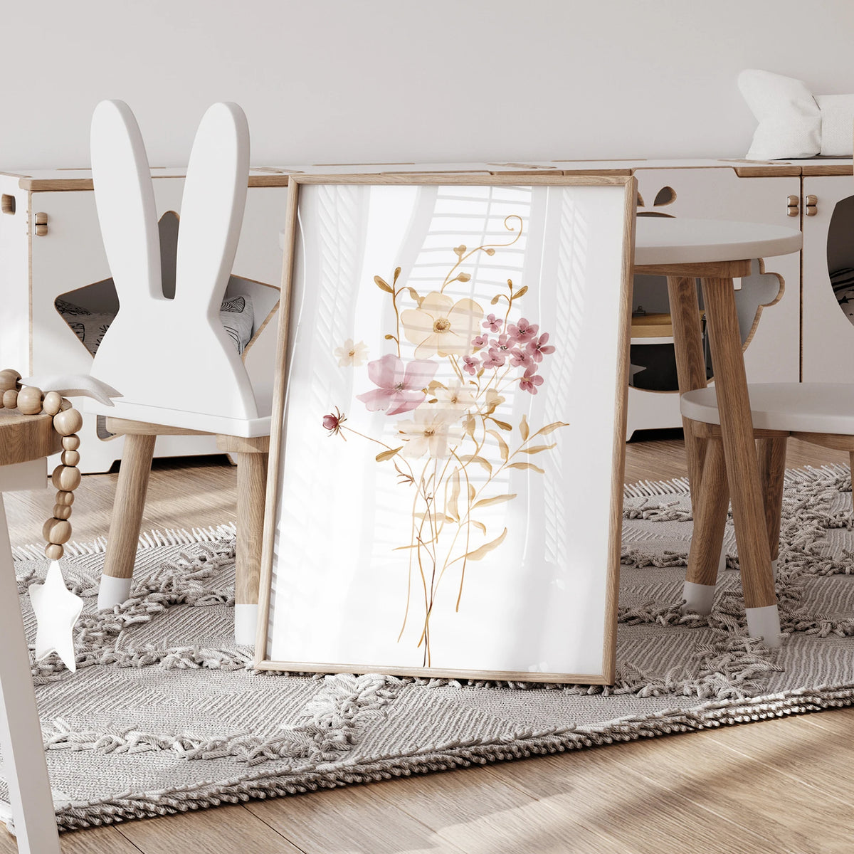 affiches personnalisables motif floral minimaliste moderne rose clair beige blanc salon maison
