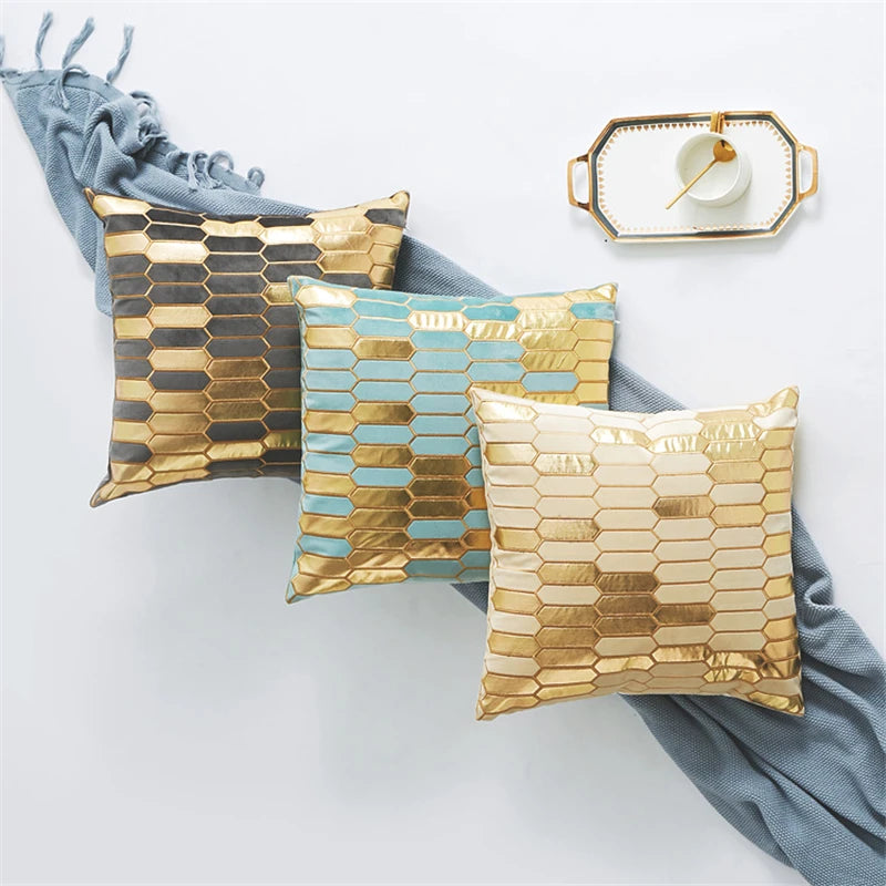 housse coussin velours géométrique doré moderne 30x50cm 45x45cm