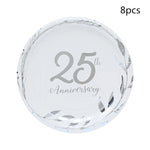 assiettes jetables dorées festives 8pcs anniversaire guirlandes feuilles textes classiques blancs