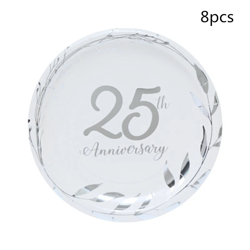 assiettes jetables dorées festives 8pcs anniversaire guirlandes feuilles textes classiques blancs