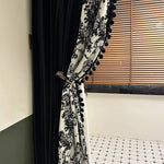 rideau moderne noir blanc imprimé arbre pompons clips métalliques occultant salon chambre fenêtre
