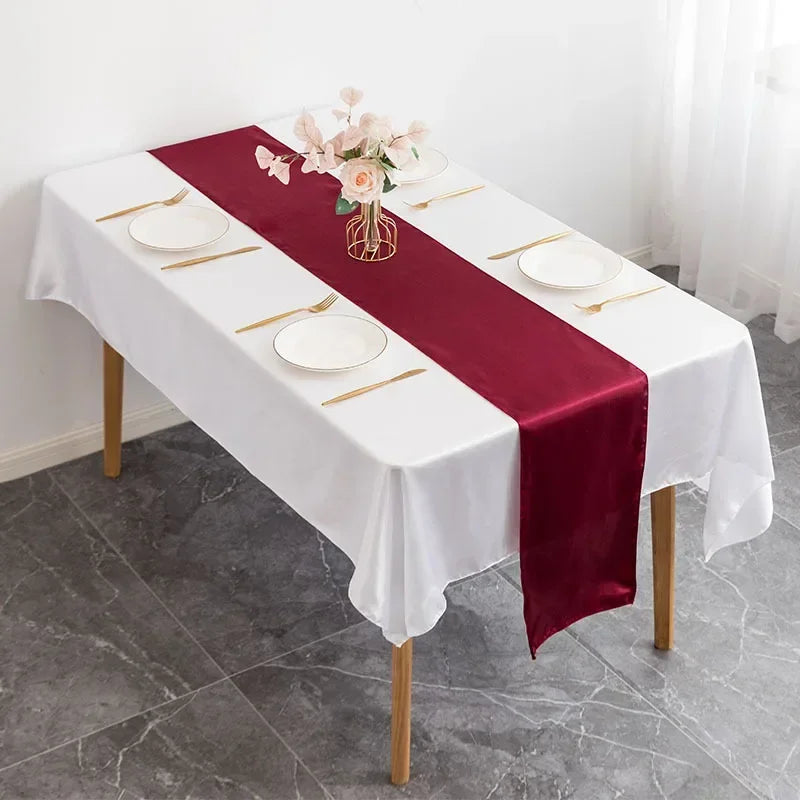 nappes tables chemins table polyester couleur blanche moderne épures sans motif 11x108 pouces Bordeaux