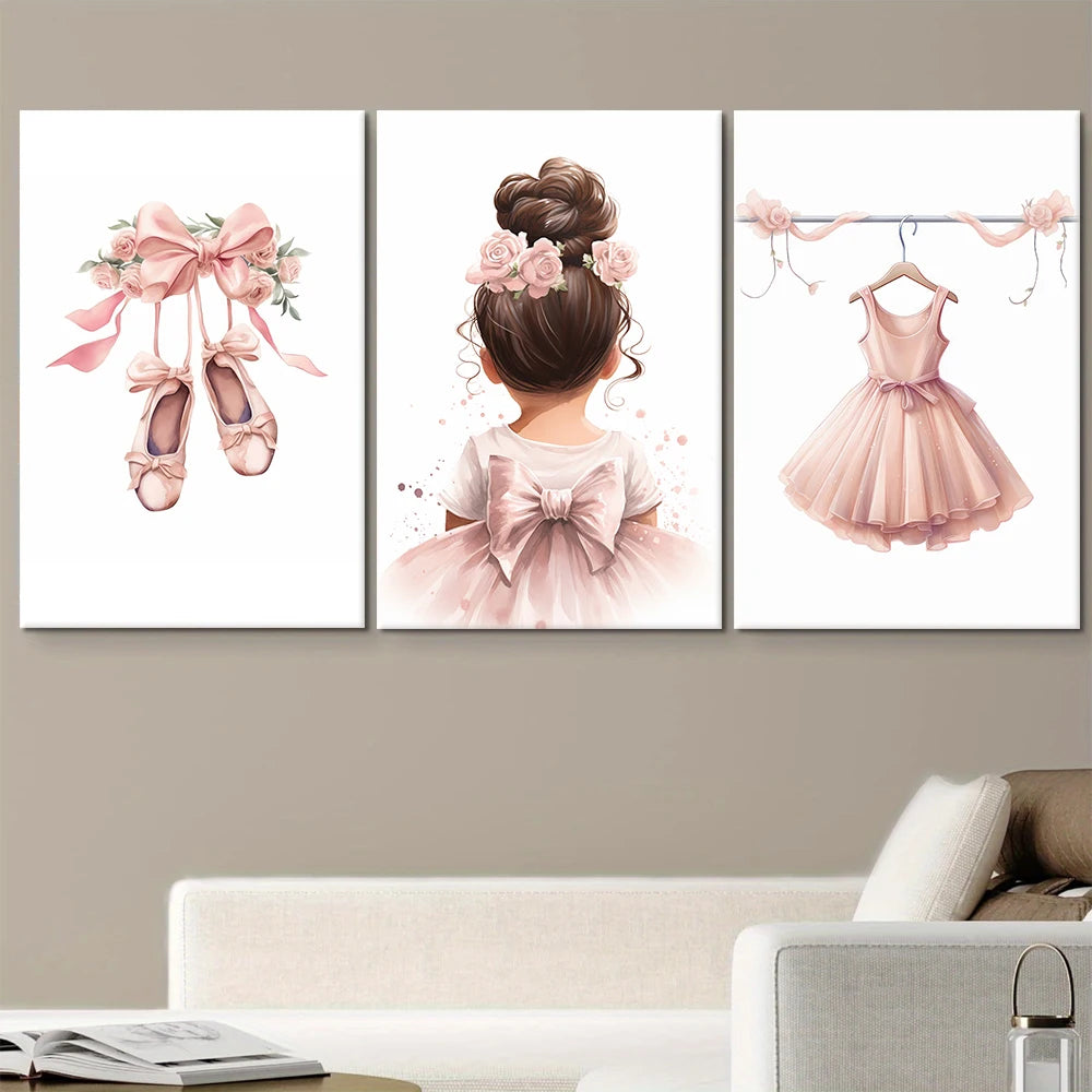 affiche fille ballet robe penderie rose clair blanc stylée rétro enfant sans cadre