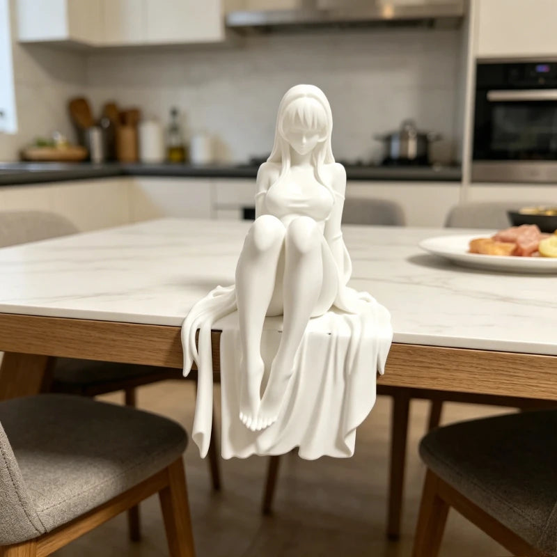statue décorative femme assise 3d anime manga blanc rose élégante amusante