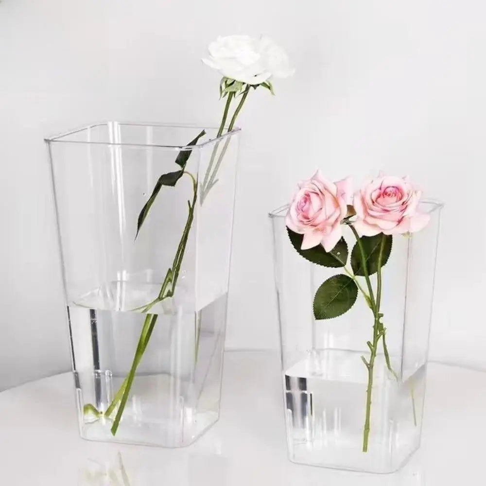 vases modernes transparents rectangulaires lisses intérieur décoration arrangement floral table