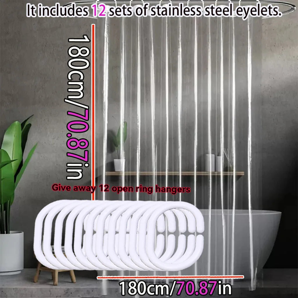 rideau douche moderne transparent rayures verticales 180cm 120cm 200cm 12 inoxydables