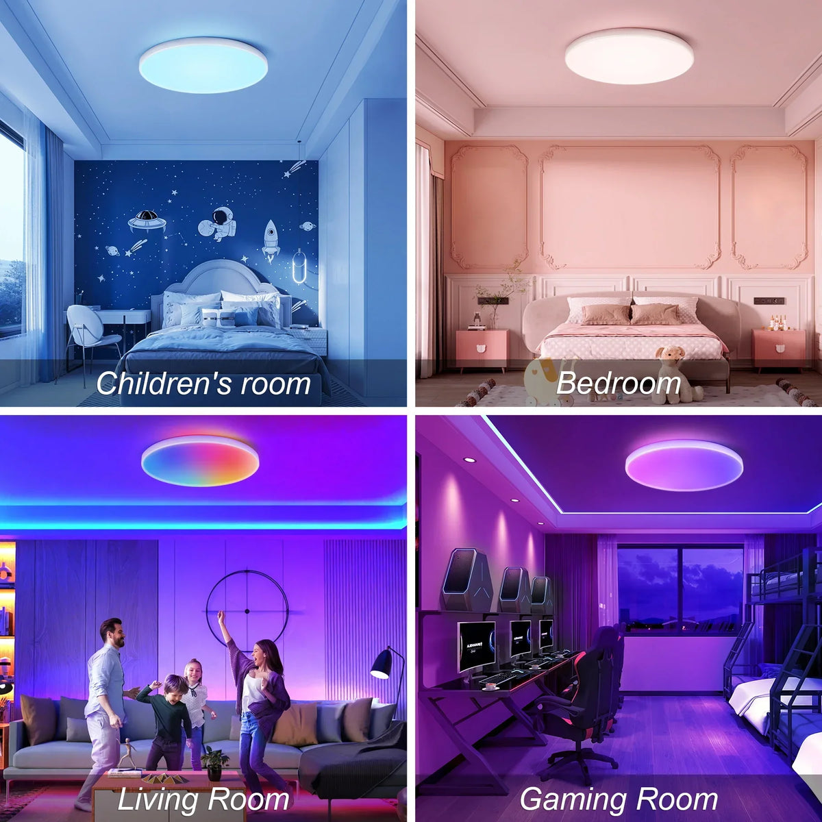 plafonnier led moderne blanc noir multicolore télécommande éclairage intelligent rgb rechargeable