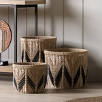 paniers rangement réutilisables fibre végétale couleur beige motif zigzag ethnique petit moyen grand