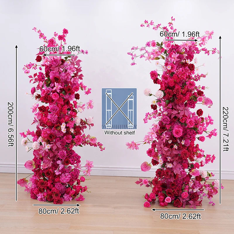 arche fleurs rose vif moderne décoration mariage anniversaire extérieur table blanche doré éléments
