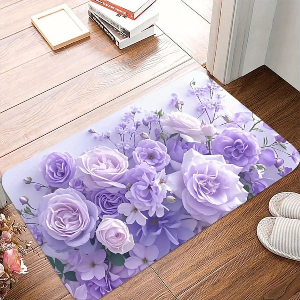 tapis salon moderne violet roses papillons patchwork lavable grande surface décoration chambre intérieur