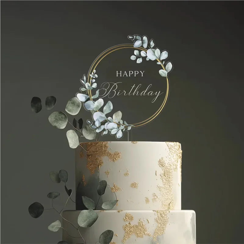 feuilles fleurs transparentes décoration gâteau mariage anniversaire happy birthday mr mrs tringle modernes