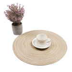 placemat rond rayures concentriques beige clair moderne respectueux environnement tissu polyester coton set table